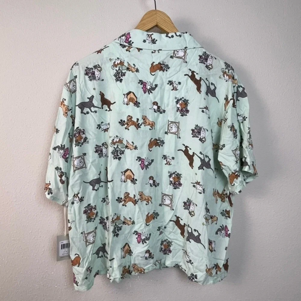ED by Ellen Nightgown Top Dog Print Button‎ Down Women's XL Sage